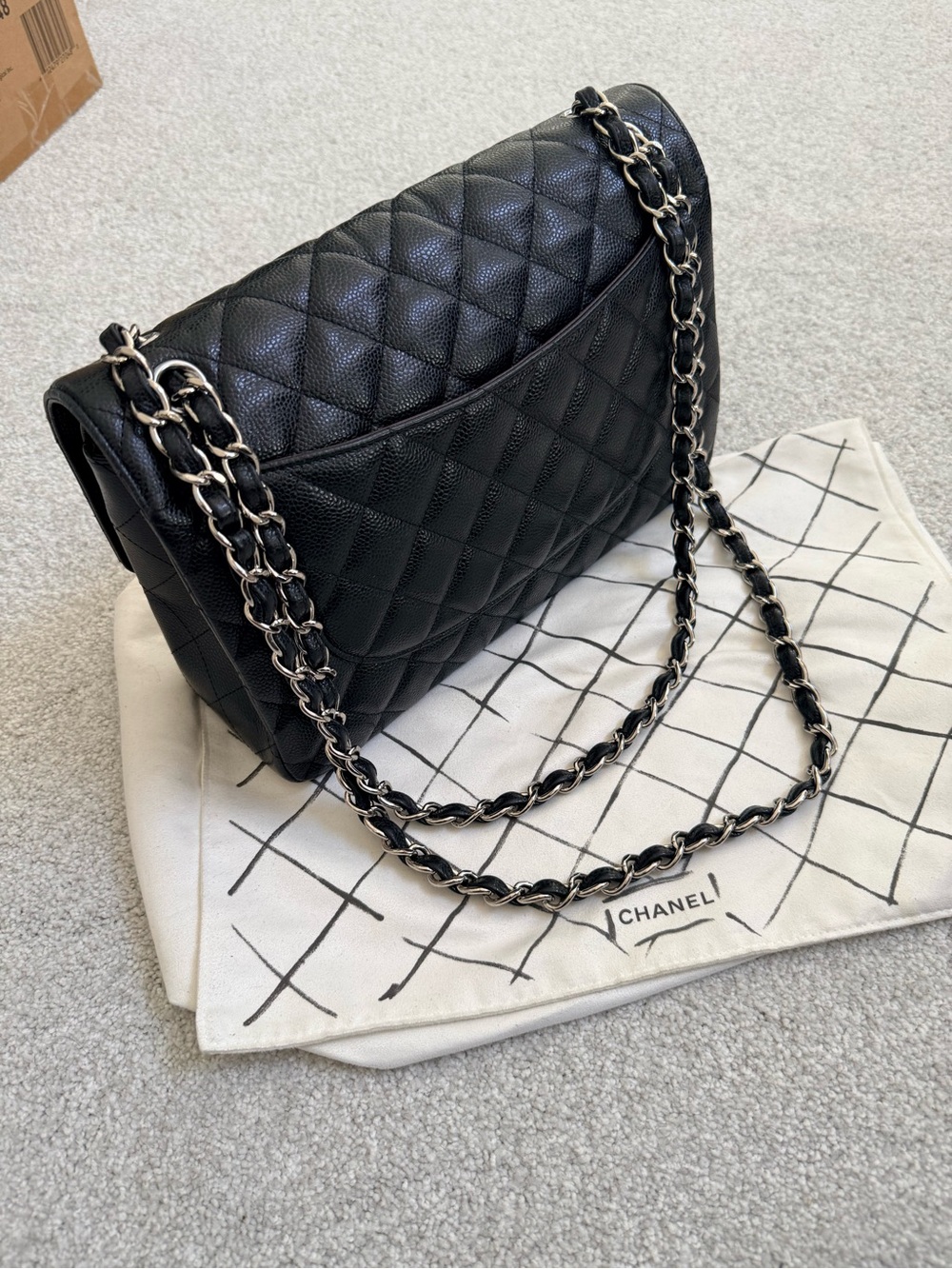 CHANEL Jumbo Black Quilted Double Flap Shoulder Bag with Silver Hardware - Picture 3 of 7